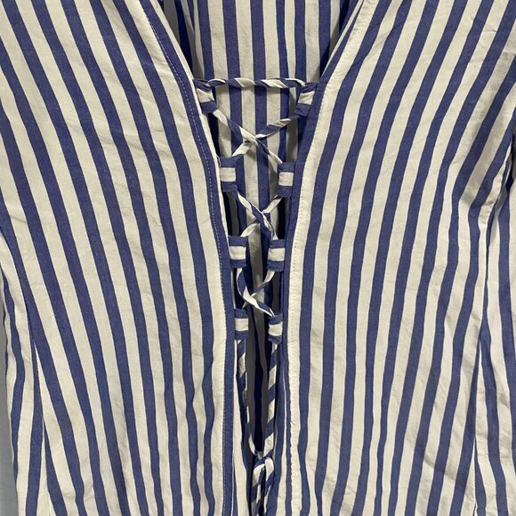 Pilcro and the Letterpress Blue White Striped Button Up Tie Back Blouse Size 6 - Picture 6 of 10